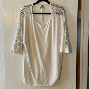 Ivory 3/4 Sleeve Sequence Lace Top